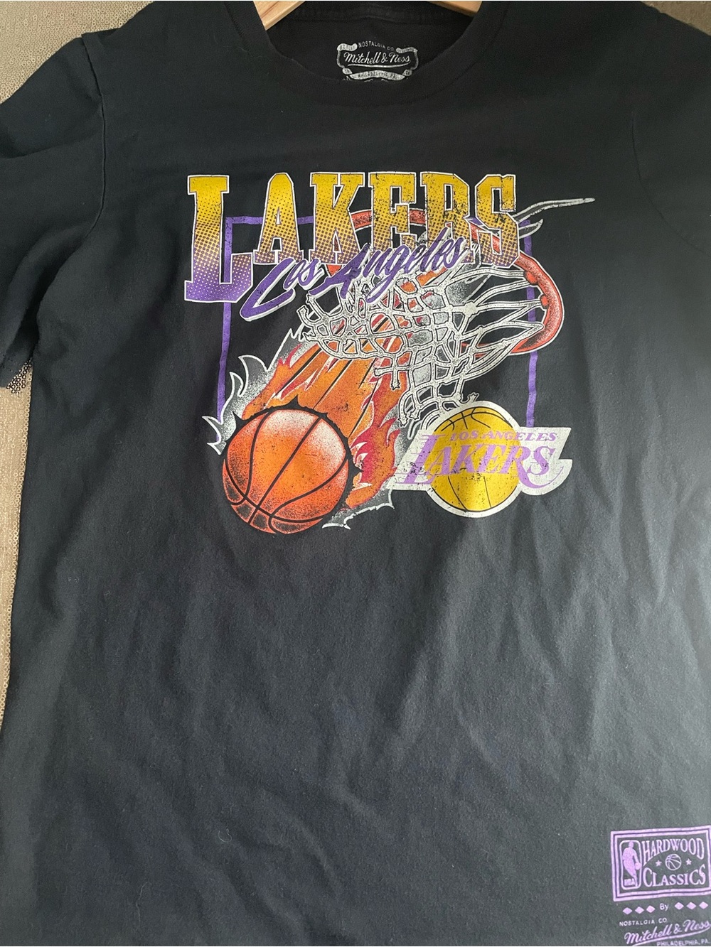 Mitchell & Ness Black Los Angeles Lakers Flame Basketball Graphic Tee